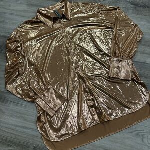 Anthropologie Metallic Buttondown Shirt – Bronze Copper – by Anthropologie